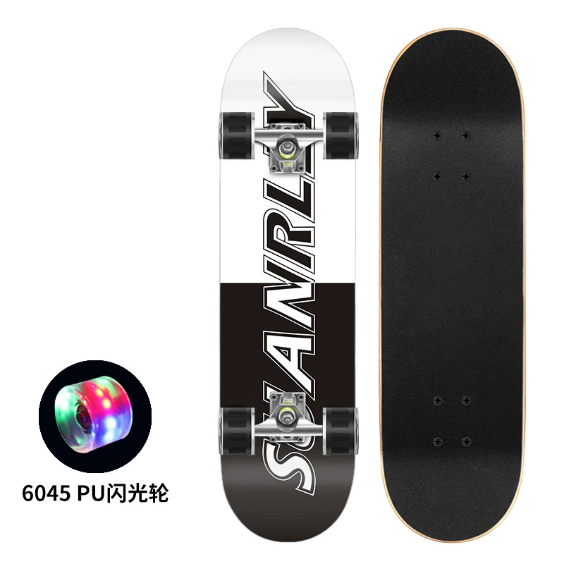 Polyurethane flash skateboard, 80×20 cm, double-kick deck, 6045 PU wheels, 300 lb load