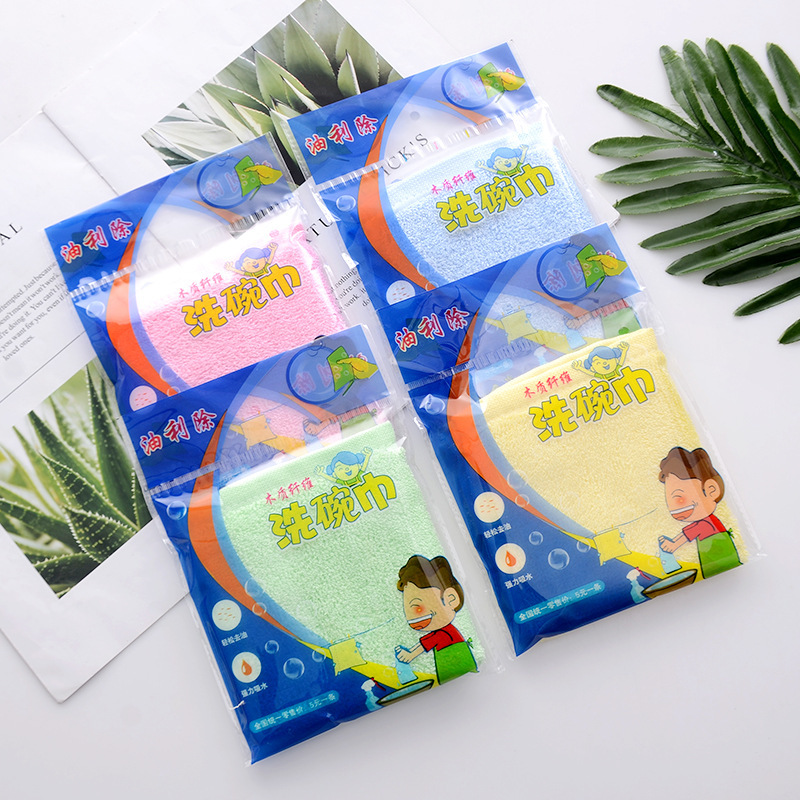Slightly defective wooden fiber dish towel household cleaning rag oil removing oil washing bowl cloth bamboo fiber color towel