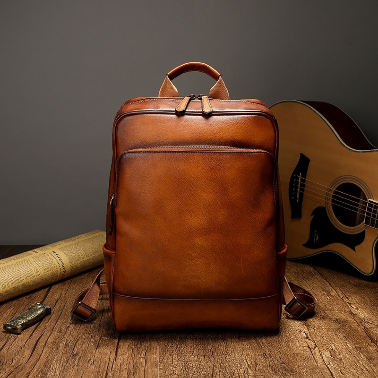 Leather casual backpack