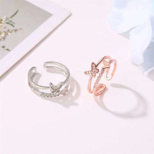 Cross-border fashion jewelry European and American double-layer butterfly ring female popular rose gold diamond inlaid opening adjustable ring 