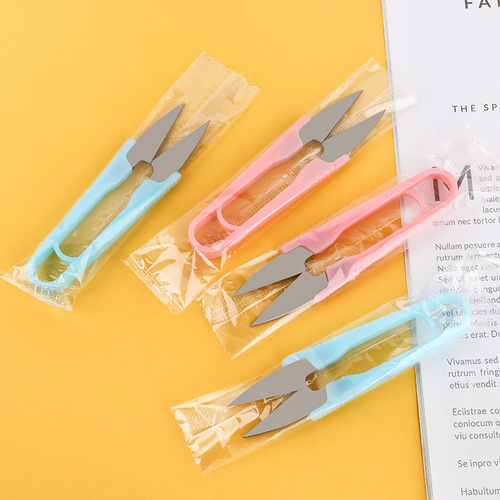 Household colorful U-shaped small scissors manufacturer cross stitch spring yarn trimmer thread scissors individually packaged tailor's yarn scissors