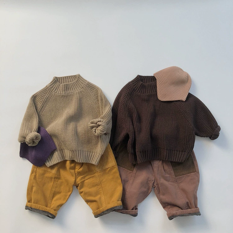 Children's Knitted Thick Sweater, Unisex High-Collar Pullover, Sizes 80–130 cm