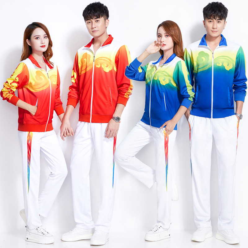 Jiamusi aerobics square dance sports suit men's and women's long-sleeved soft ball hiking team walking group clothing