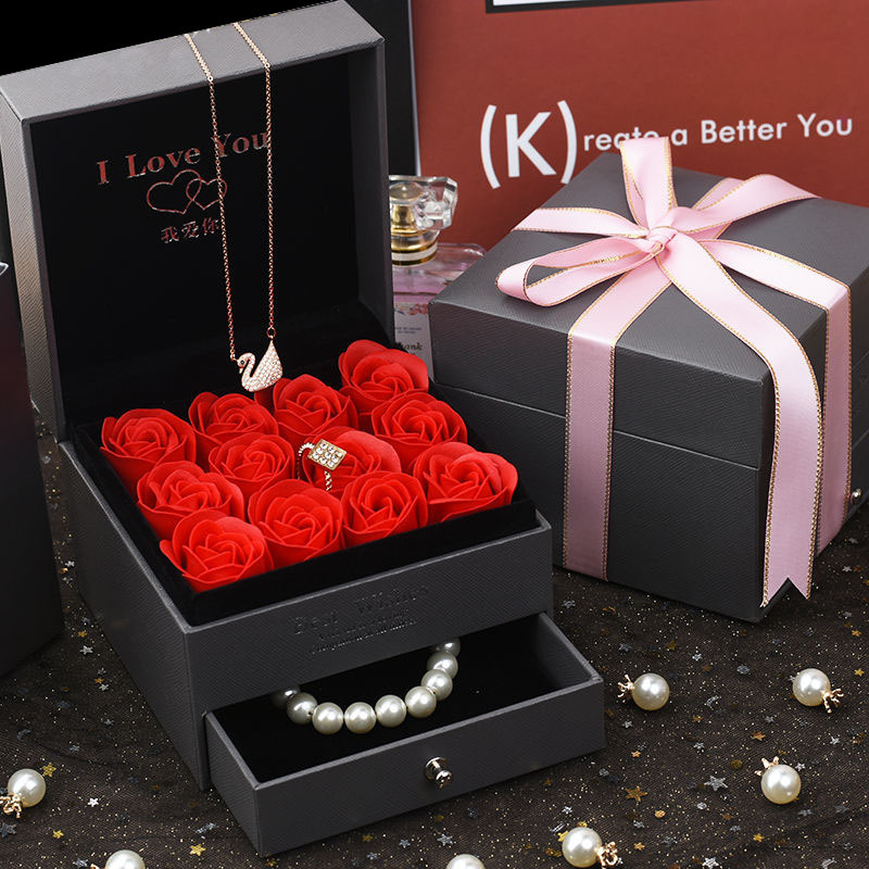 【现货】抽屉12朵永生香皂花盒项链口红情人节9朵玫瑰首饰包装盒