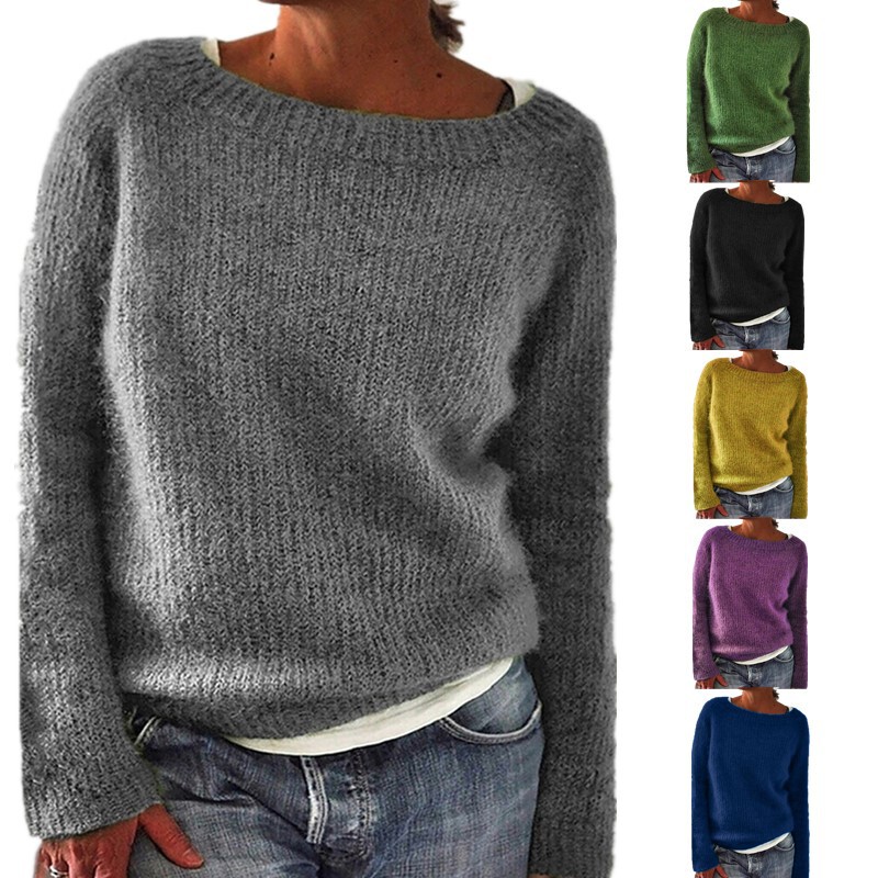 Amazon's New Sweater for Women, Solid Color, Basic Style, Knitted Sweater, Round Neck, Fashionable and Versatile