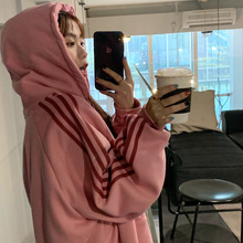 外套女秋冬加厚2024新款韩版休闲宽松连帽加绒卫衣ins潮bf棒球服