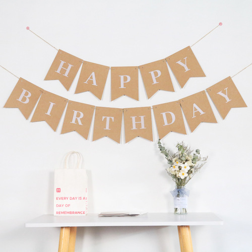 New birthday party decoration atmosphere layout supplies forest kraft paper letters happy birthday fishtail flag