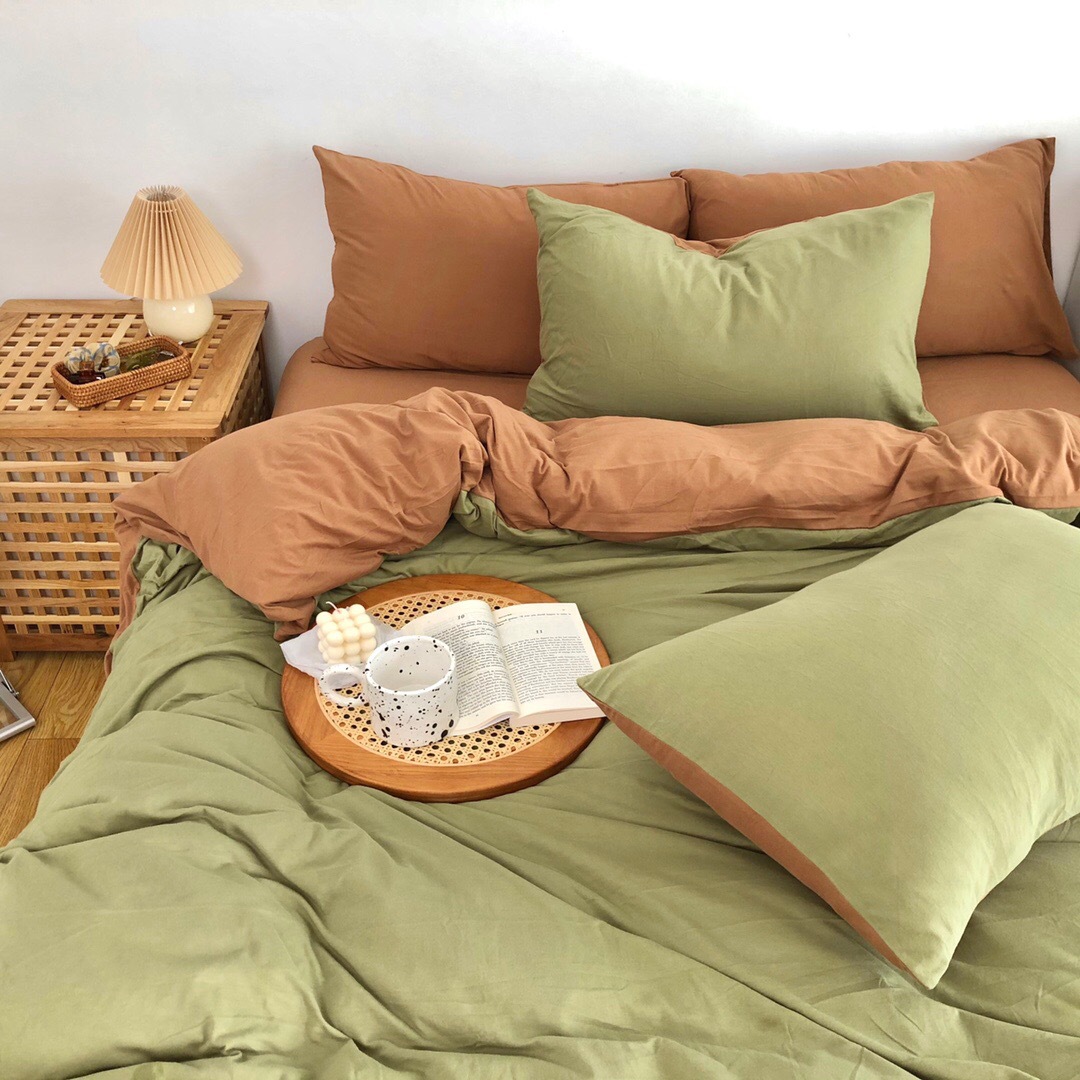 Nórdico ins color sólido simple doble pieza Tianzhu algodón desnudo dormir de punto algodón de cuatro piezas de algodón sábana ajustable 1,8