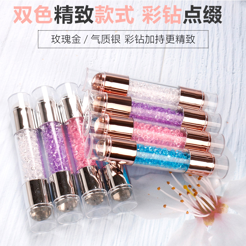 Nuevos productos transfronterizos manicuras sello de silicona galvanizado con perforación Q bala transparente leche blanca doble cabeza pequeña herramienta de impresión de sello