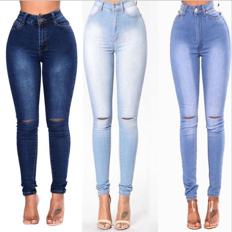 Cross-Border Export Export European and Americanwishebay Amazon Women's Slim Stretch Ripped Jeans Pencil Pants
