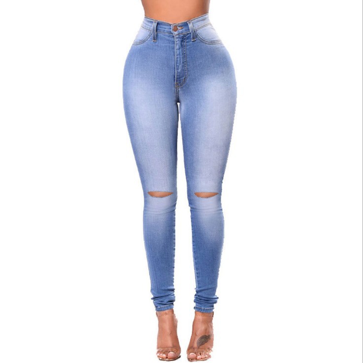 Jeans Ajustados Elásticos Desgastados para Mujer, Estilo Europeo y Americano, para Comercio Transfronterizo en WishBay y Amazon