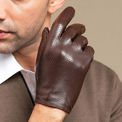 Leather driving gloves for men, suitable for spring and autumn, made of top-layer sheepskin, with holes for breathability, thin single-layer design, hand-fitting.