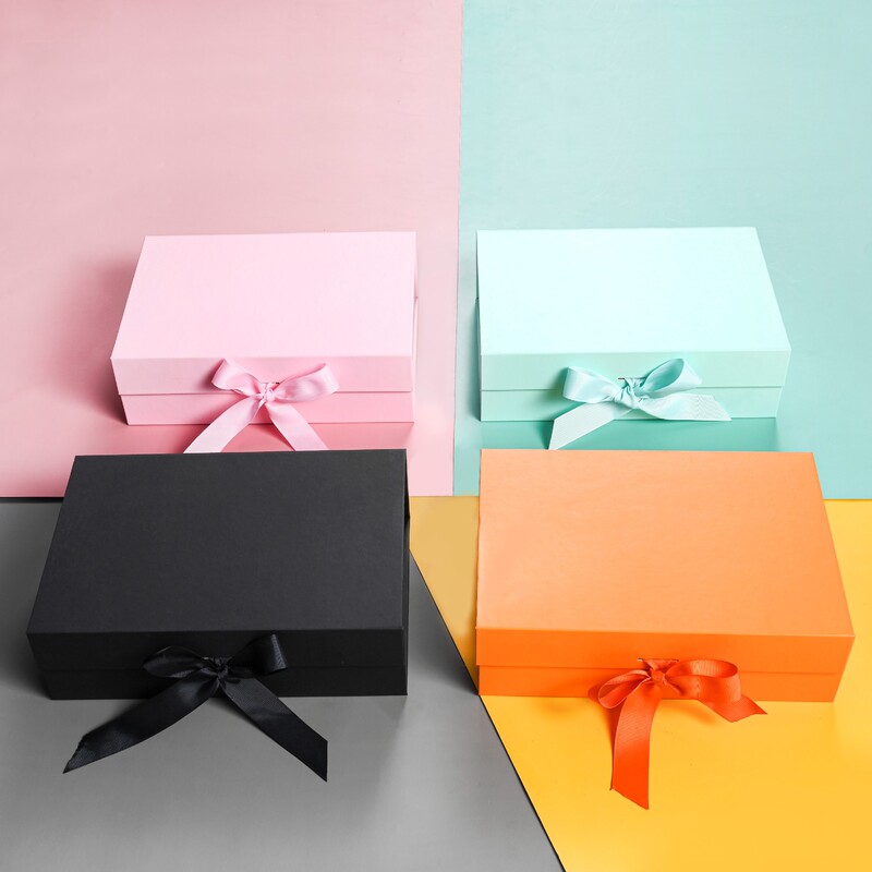 In-Stock Flip-Top Folding Boxes Wholesale, Bow-Knot Solid Color Packaging Boxes, Cross-Border Foreign Trade Folding Gift Boxes, One-Piece Gift Boxes