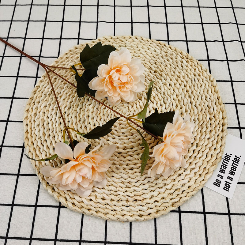 Nueva flor artificial 3-cabeza daliju boda carretera plomo Nordic Home Hotel falso flor Decoración Accesorios de tiro DIY