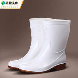 金橡牛筋底耐酸碱雨靴 劳保防滑防水雨鞋女短中筒食品 厨房水鞋