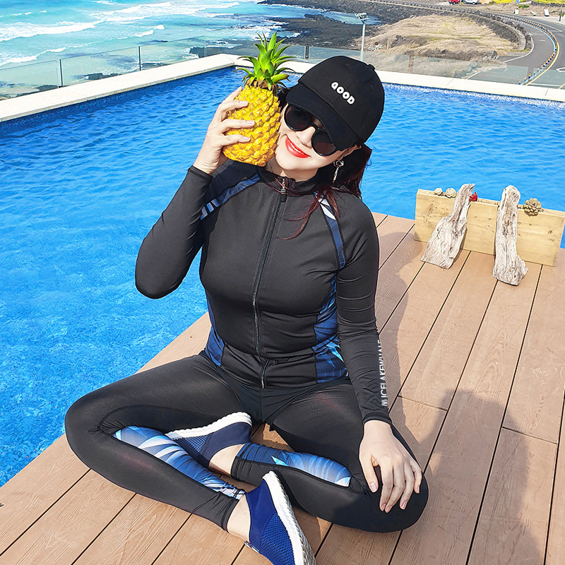 Swimwear, long-sleeve, quick dry trousers, set, 2020, plus size