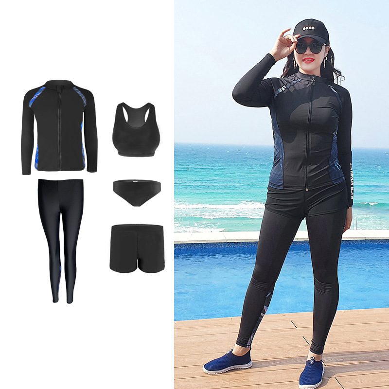 Swimwear, long-sleeve, quick dry trousers, set, 2020, plus size