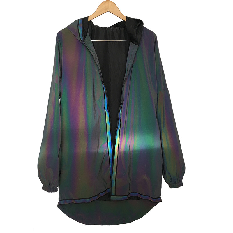 Abbigliamento maschile giacche riflettenti colorate uomo e donna cerniera gratuita giacca a vento riflettente colorata ins hip hop mantello di media lunghezza_voghion.com