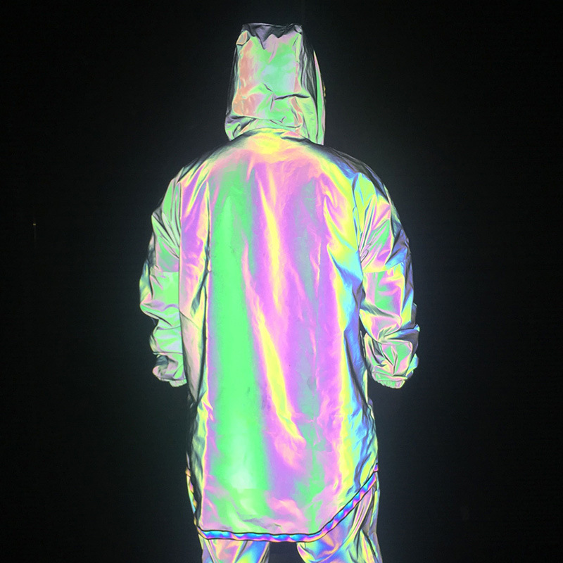 Abbigliamento maschile giacche riflettenti colorate uomo e donna cerniera gratuita giacca a vento riflettente colorata ins hip hop mantello di media lunghezza_voghion.com