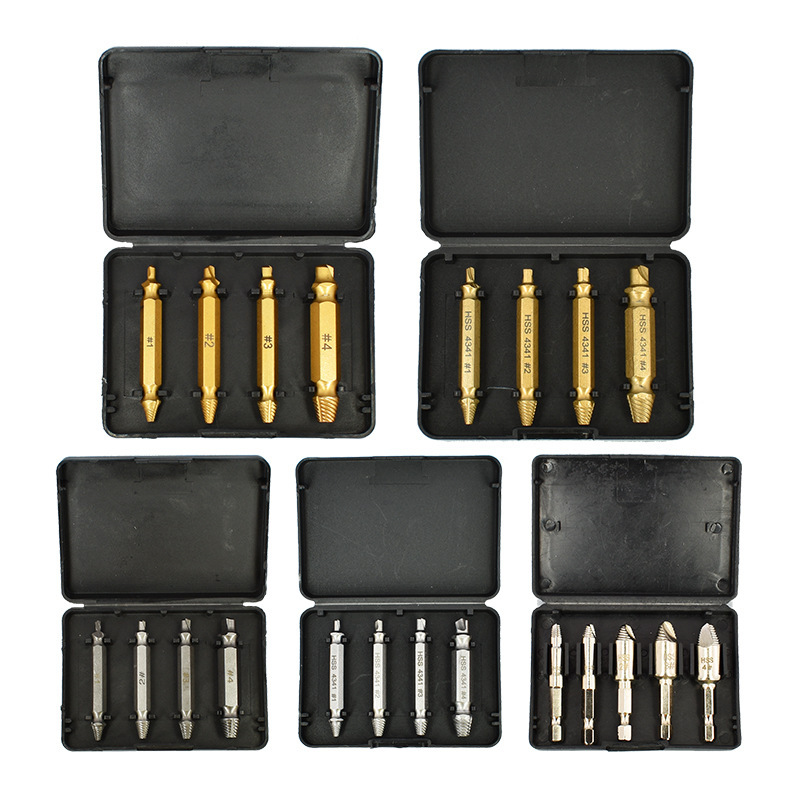 滑牙破损螺钉取出拆除工具镀钛 01234#双头取钉器断头螺丝取出器