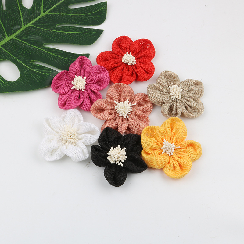 厂家直销 DIY天然麻布花 服饰饰品工艺品装饰辅料 圣诞手工装饰花