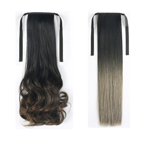 Wig ponytail women's strap-on gradient straight ponytail bundled high-temperature silk gradient pear blossom curly ponytail manufacturer wholesale