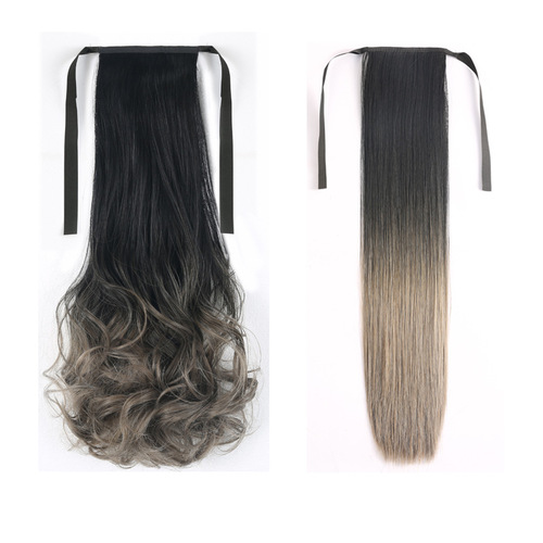 Wig ponytail women's strap-on gradient straight ponytail bundled high-temperature silk gradient pear blossom curly ponytail manufacturer wholesale