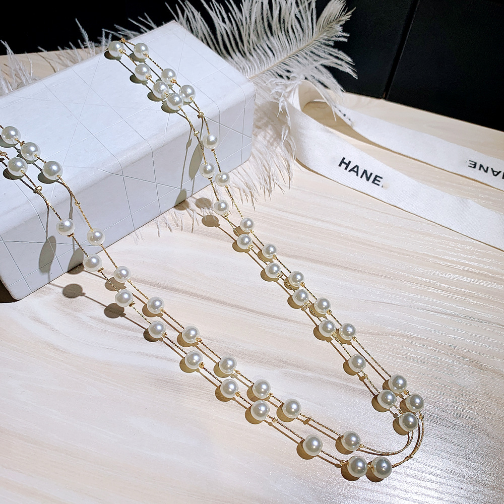 Collar elegante de doble capa con perlas de imitación mujer_voghion.com