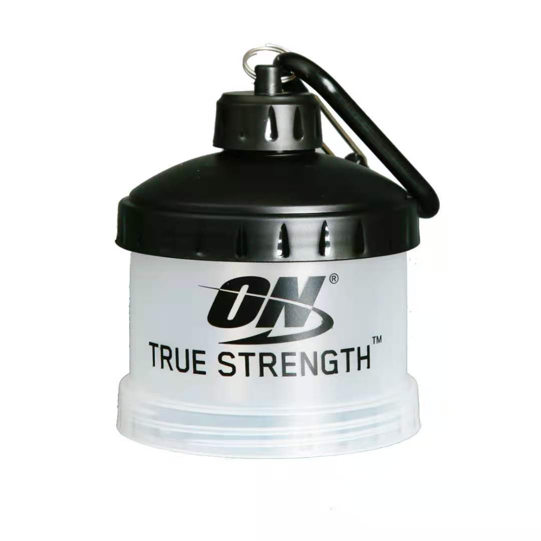 Fabricante 30g 45g 65g de proteína en polvo embudo cuadrado mosquetón portátil tamaño polvo olla en polvo de proteína en forma de barril