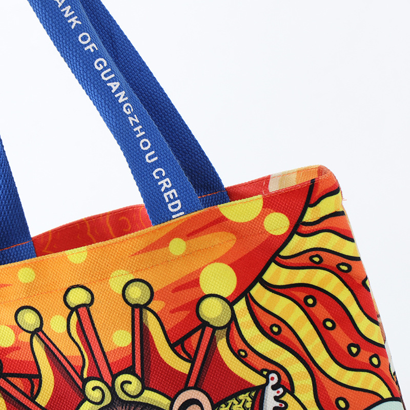 Bolso de hombro de estudiante de transferencia térmica de dibujos animados color personalizado impresión ropa compras bolsa de lona logotipo personalizado al por mayor