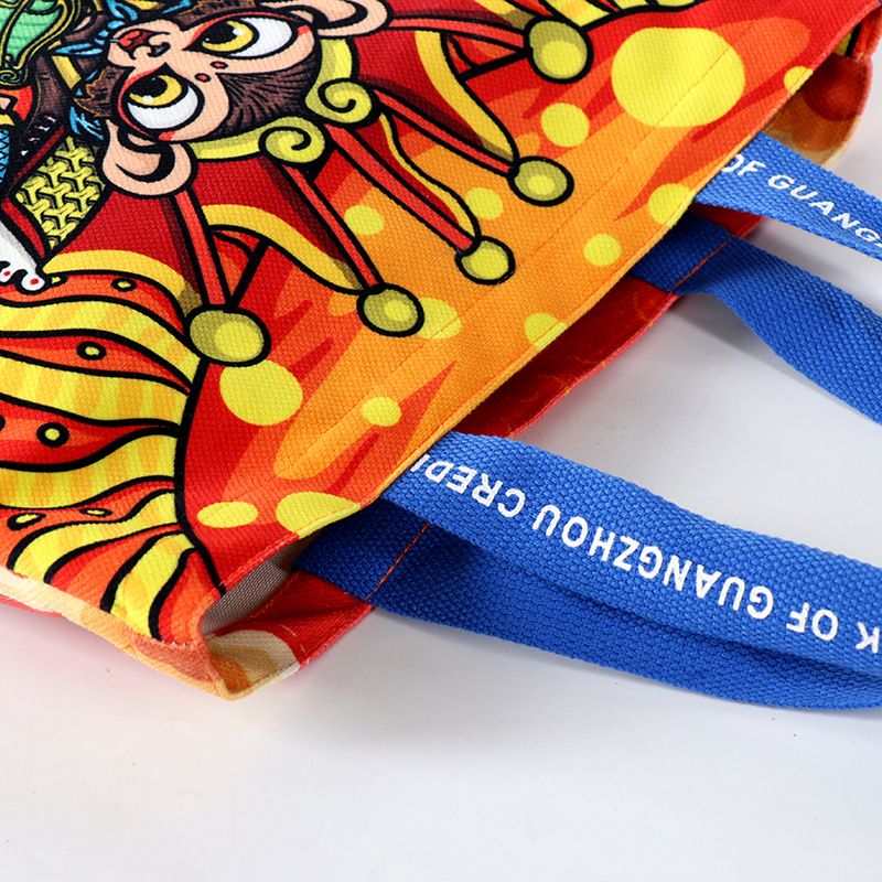 Bolso de hombro de estudiante de transferencia térmica de dibujos animados color personalizado impresión ropa compras bolsa de lona logotipo personalizado al por mayor