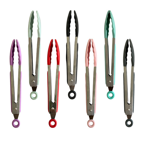 Silicone food tongs stainless steel bread tongs Korean barbecue tongs high temperature resistant silicone stainless steel food tongs wholesale