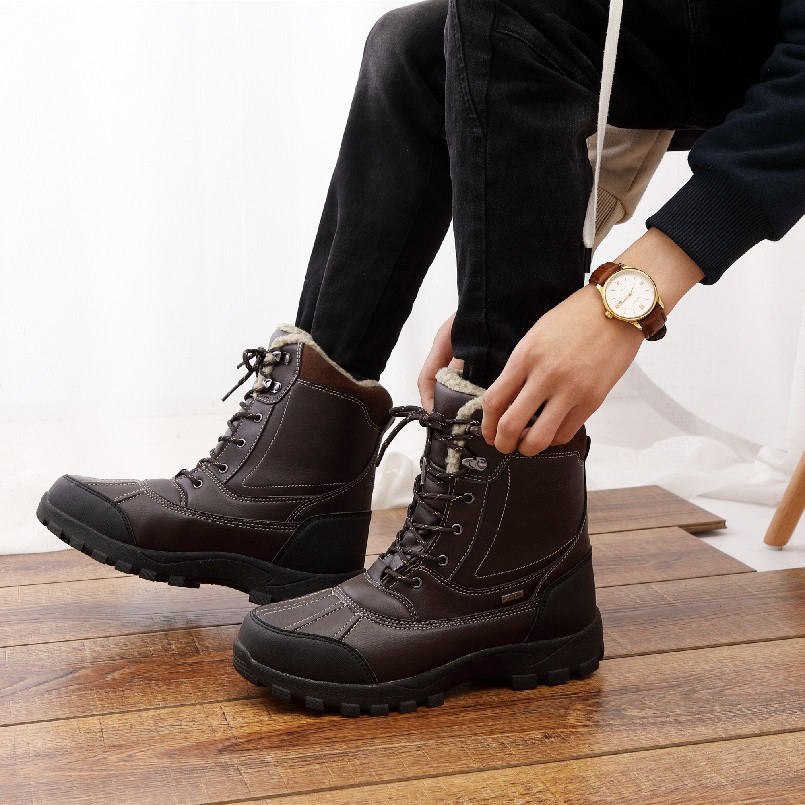 Plus tamaño de los hombres botas de nieve de invierno cálido engrosada zapatos al aire libre zapatos de pesca calcetines impermeables aislamiento Forro de algodón