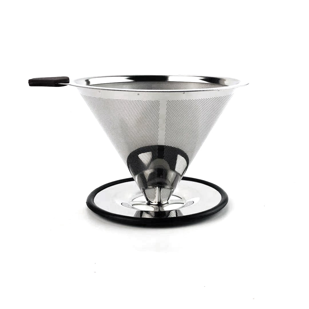 Filtro de café de acero inoxidable V60 con base, sin necesidad de papel de filtro, filtro de café