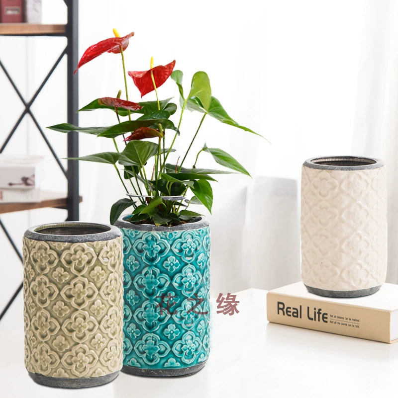 Европейский и американский стиль кантри Винтаж ледяная трещина старое мясистое растение в горшке украшение дома сад сушеная ваза для цветов керамический цветочный горшок