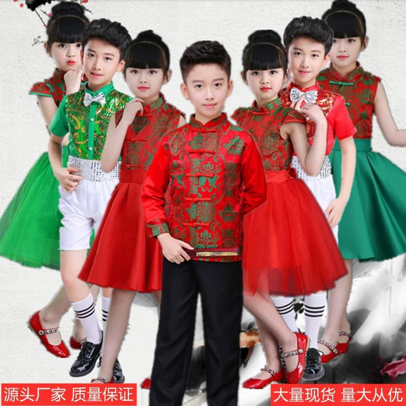 Новогодний детский праздничный костюм для выступлений, детская юбка-петтишка для хора, танцевальный костюм, платье в китайском стиле
