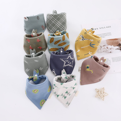 Baby cotton triangular towel mouth towel soft multi-flower bib bib snap button triangle towel retro color triangle towel