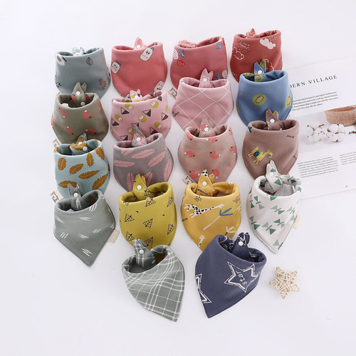 Baby cotton triangular towel mouth towel soft multi-flower bib bib snap button triangle towel retro color triangle towel