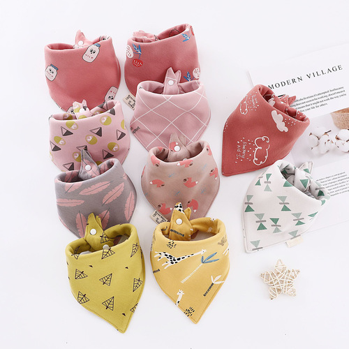 Baby cotton triangular towel mouth towel soft multi-flower bib bib snap button triangle towel retro color triangle towel