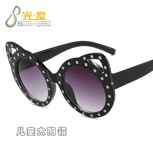  New Korean Style Children's Diamond Rimmed Round Glasses Cute Bear Sunglasses with Fox Ears