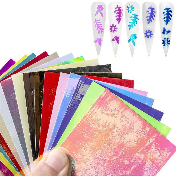 Popular Manicure Flame Stickers Reflective Nail Stickers 16-color Laser Nail Stickers with Adhesive Backing Waterproof Nail Art Stickers Set