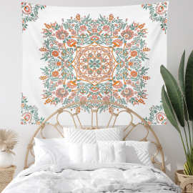 新款北欧风唯美彩色植物花卉复古花环印花挂毯家居装饰拍摄背景布