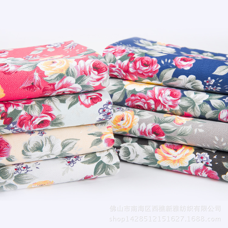 涤棉花朵帆布 大红花植物帆布面料 沙发窗帘桌布箱包布料