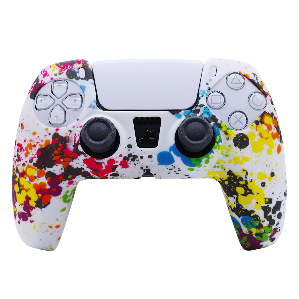 PS5 funda de silicona GamePad funda de silicona camuflaje marca de agua funda protectora aceite spray sensación acuarela caso PS5 Accesorios