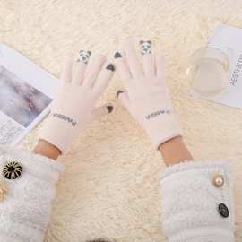 2022新款秋冬季针织触屏手套韩版加厚成人手指熊卡通毛线保暖手套