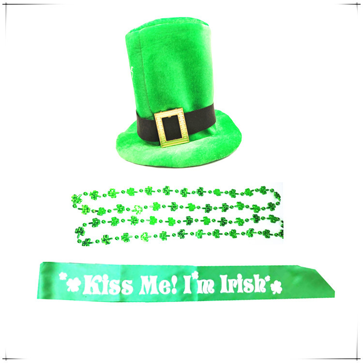 Amazon comercio electrónico irlandés encapuchado cadena de cuentas cinturón conjunto conjunto de tres hojas Set de San Patricio