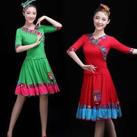健身广场舞运动服装古典藏族舞蹈服装舞台表演服装正宗大红