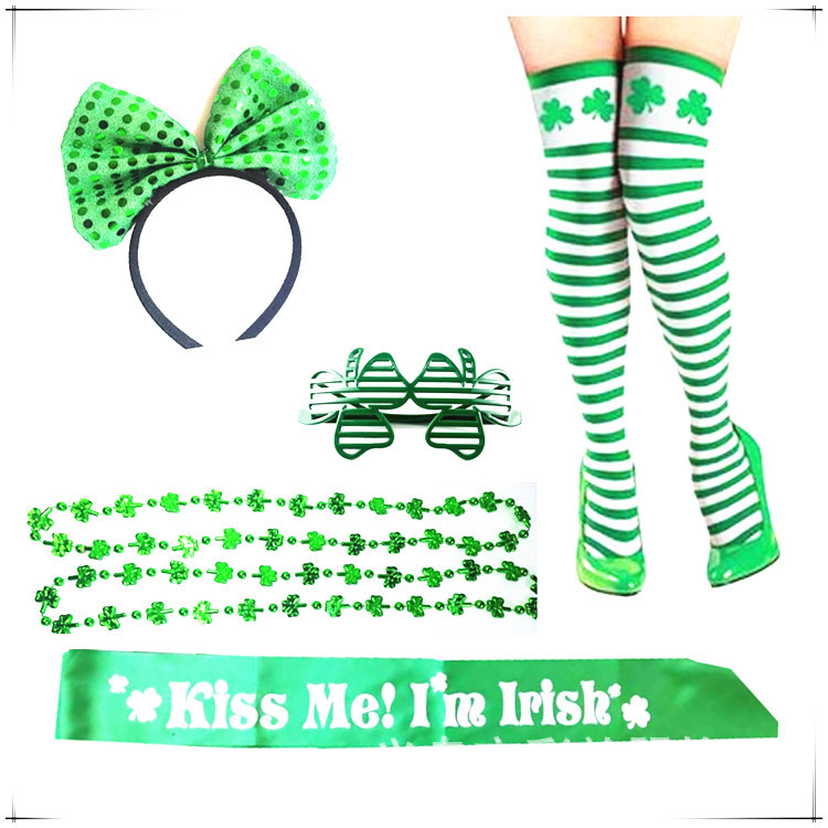 Nuevo set de trébol irlandés del día nacional irlandés joyería sombrero gafas set