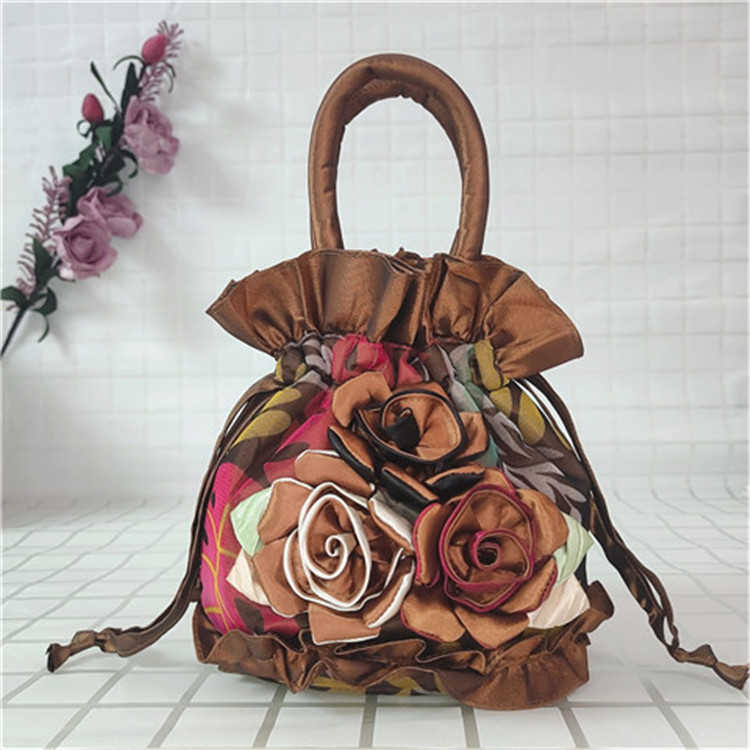Bolso del teléfono móvil bolso de flores de encaje estilo étnico cubo cordón bolsa de tela bolso de las mujeres bolso de noche bolso hanfu hecho a mano