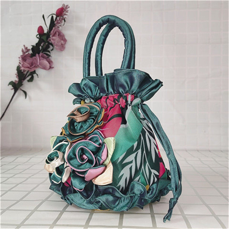 Bolso del teléfono móvil bolso de flores de encaje estilo étnico cubo cordón bolsa de tela bolso de las mujeres bolso de noche bolso hanfu hecho a mano